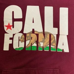 Men’s Large Hoodie Burgundy California Flag Bear cal Republic